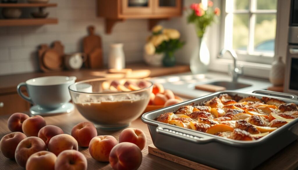 Baking peach cobbler