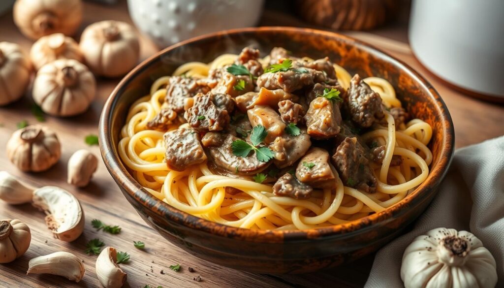 shaved beef stroganoff