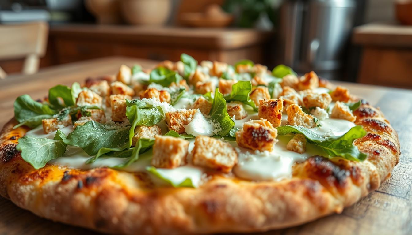 chicken crust caesar salad pizza