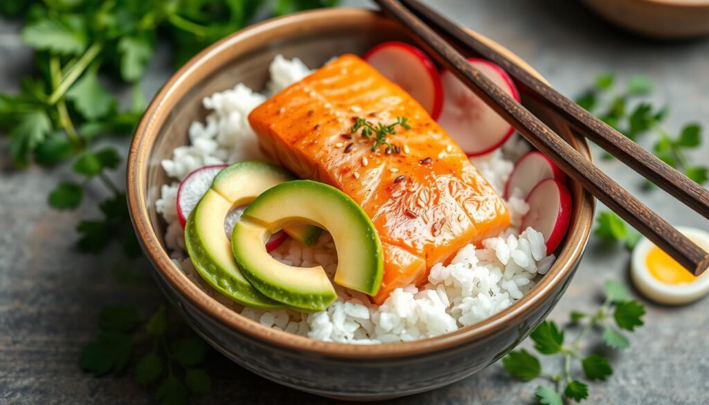 salmon rice bowl